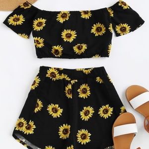 Bardot sunflower print crop top and shorts set